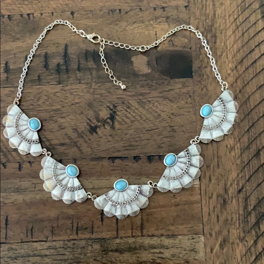 Silver and turquoise necklace BOGO FREE